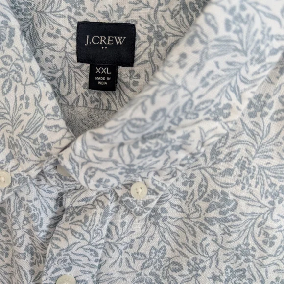 Men's J.Crew Linen Cotton Blend White Floral Light Blue XXL Short Sleeve - Picture 5 of 5